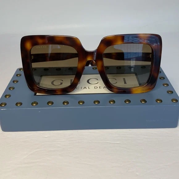 New - Gucci Oversized Square Havana Brown GG0328s 002 